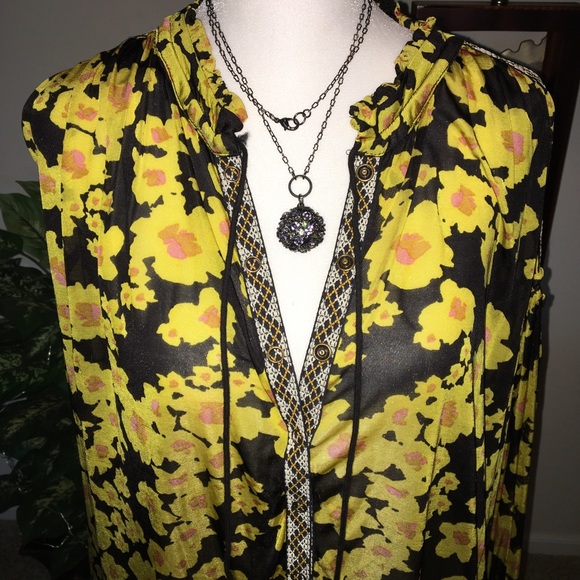 FREE PEOPLE NWT AUTHENTIC BLACK & YELLOW FLORAL TUNIC/DRESS - Picture 5 of 17